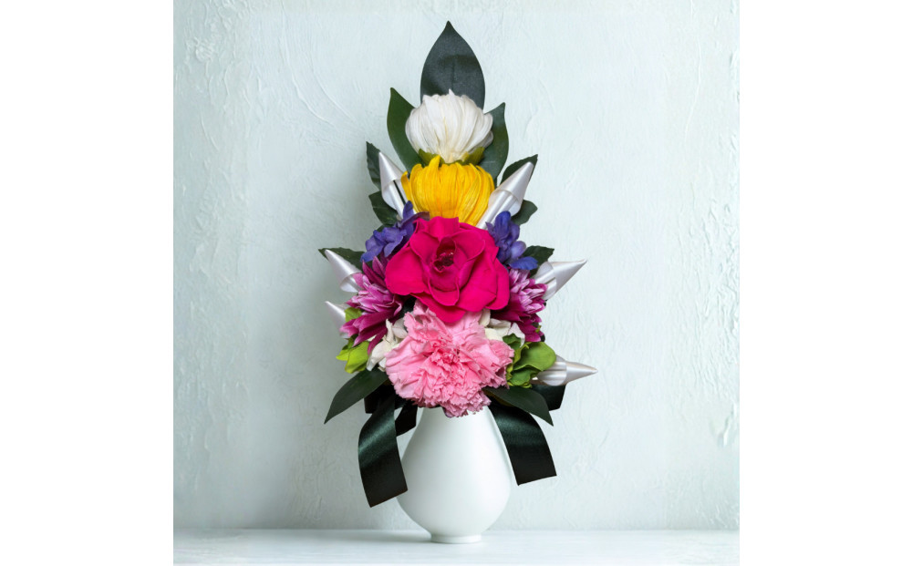 国家検定一級デザイナーのプリザーブドフラワー仏花１基　L