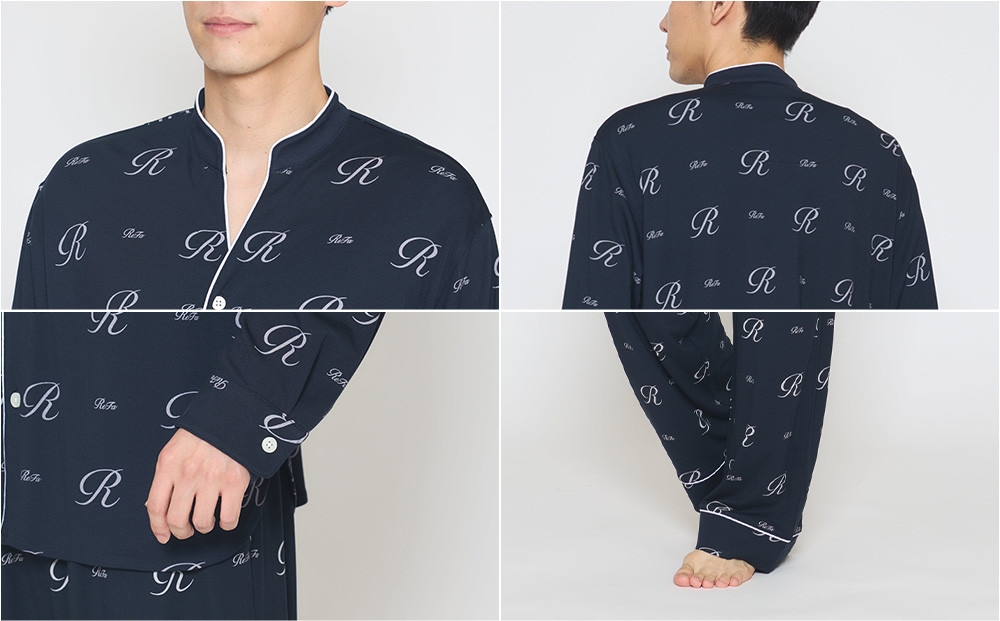 【オフホワイト Lサイズ】リファ バイタルテック モイストスムース スタンドカラースリープウェア ReFaロゴ/MEN