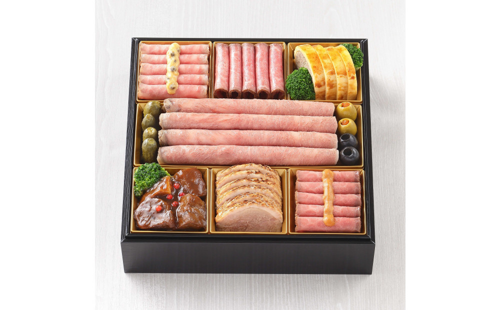 中村孝明＆銀座カンセイ 肉御節 一段重 11品 約2-3人前 おせち 冷凍 12月29-30日着 おせち料理 2026 黒毛和牛 牛肉 ローストビーフ ハンバーグ ビーフシチュー 肉おせち 予約 人気 おすすめ 期間限定 年内発送 年内配送 洋風 愛知県 名古屋市