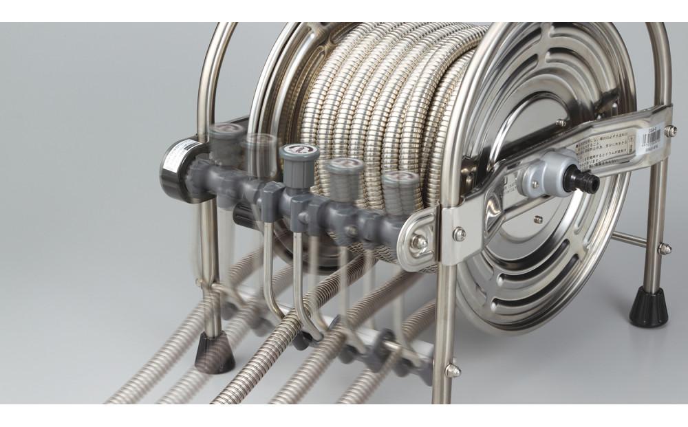 オールステンレス蛇腹ホースリール　20ｍ レバーノズル付 SSA-２０J