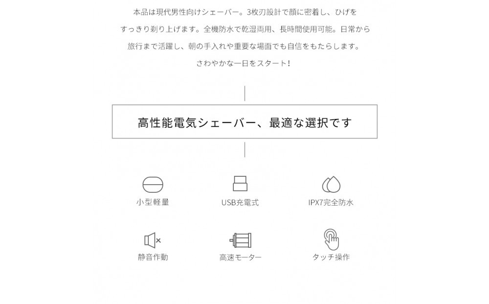 2025年新発売 髭剃り 電気シェーバー メンズ ＜ シルバー＞ひげそり USB充電式 IPX7 防水防滴 コードレス 男性 深剃り 回転刃 3枚刃 コンパクト ポータブル Type-C タッチ制御 シェービング 高速モーター 静音作動 いつでも清潔 肌にやさしい 携帯便利 海外対応 1年間安心保証付き