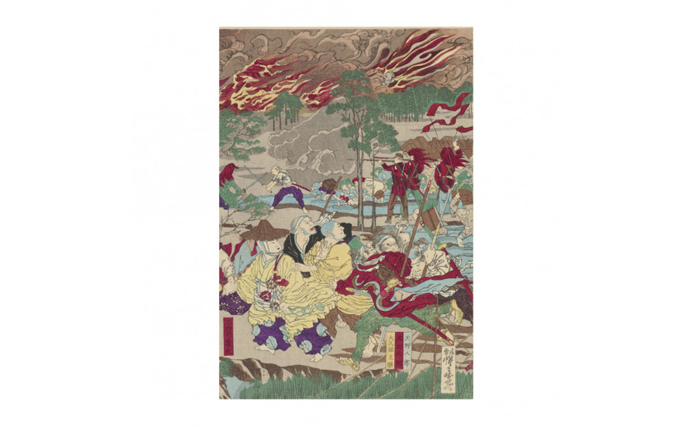 オリジナル【レプリカ浮世絵（3枚絵）河鍋暁斎作「明治元戊辰年五月十五日 東台戦争落去之図」】／名古屋刀剣博物館