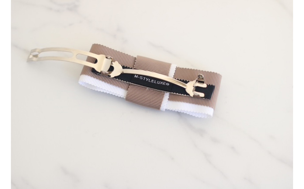 リボンバレッタ　【ベージュホワイトバイカラー】