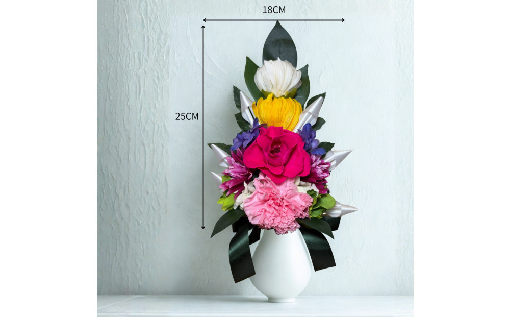 国家検定一級デザイナーのプリザーブドフラワー仏花１基　L