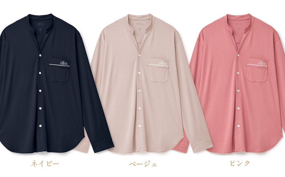 【ネイビー Mサイズ】リファ バイタルテック モイストスムース スタンドカラースリープウェア/MEN