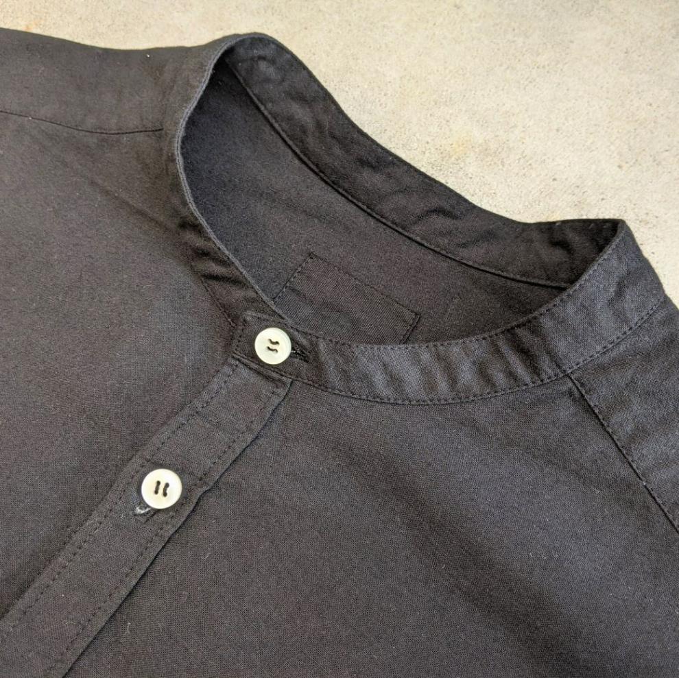 OSOCU　 知多木綿　黒染め　バンドカラーシャツ 　名古屋黒紋付染