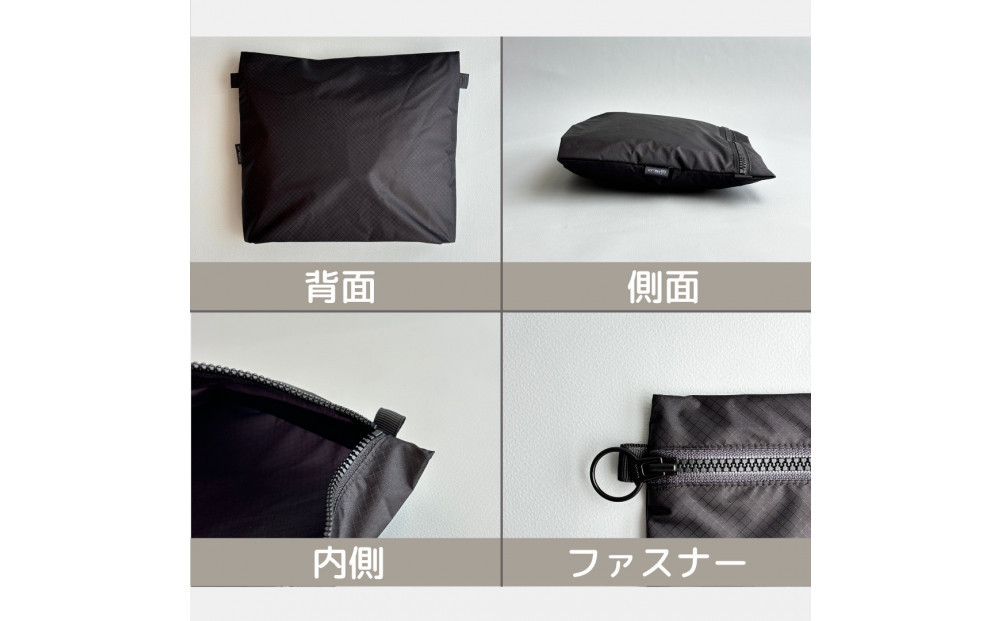 【黒】A6が入る軽量撥水ナイロンスクエアポーチ（マチあり）