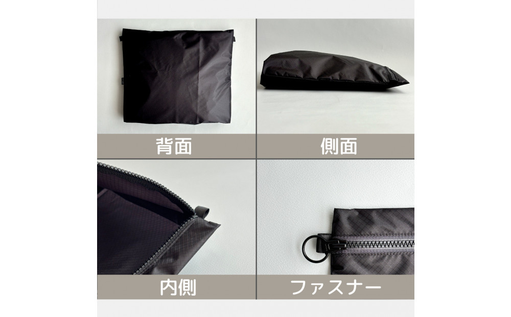 【黒】B5が入る軽いナイロンフラットポーチ　旅行用　着替え　大容量　横長　バッグインポーチ