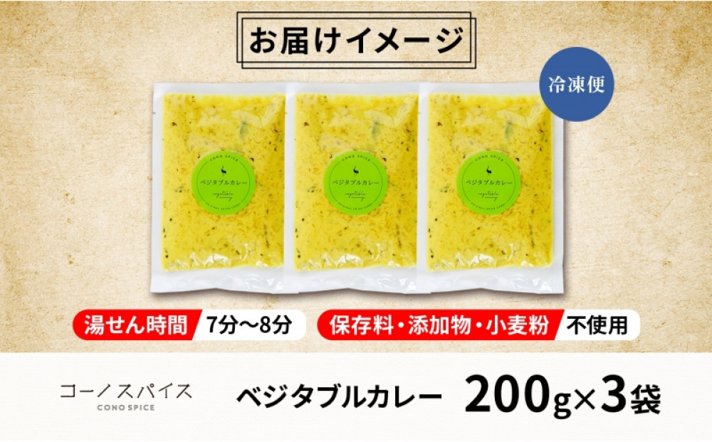 コーノスパイス ベジタブルカレー 200g×3パック スパイスカレー 和風出汁 クリーミー ココナッツ 小麦粉不使用 グルテンフリー カレーライス CONO SPICE コーノコーラ 愛知県 名古屋市