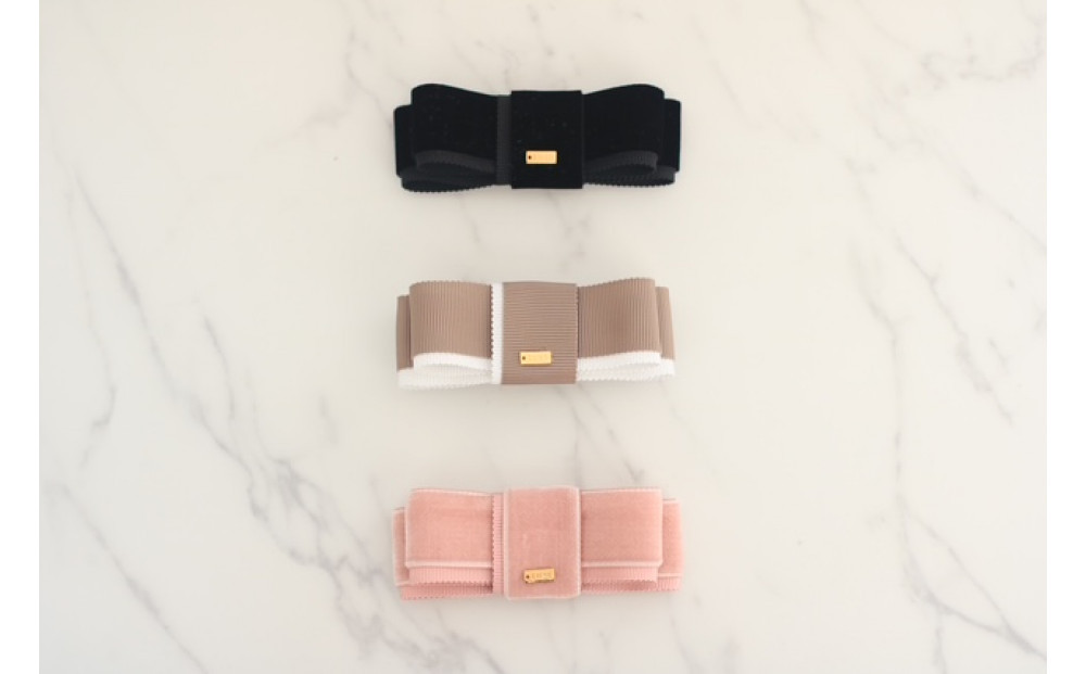 リボンバレッタ　【ベージュホワイトバイカラー】