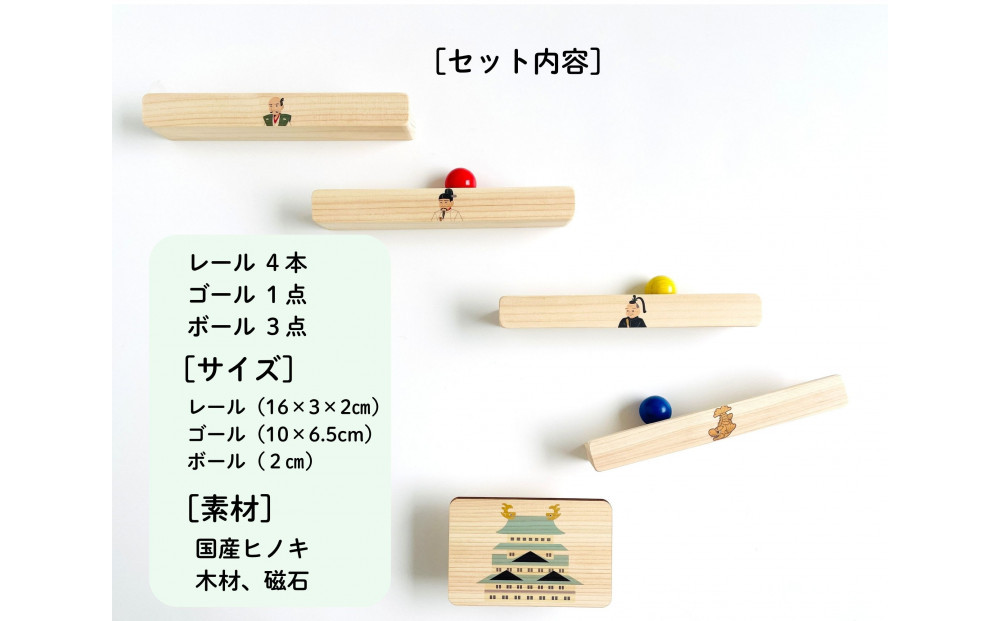 磁石でくっつくころがるクッコル なごや三英傑 天下泰平コロコロ  木のおもちゃ