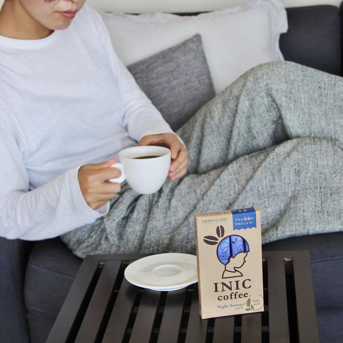 カフェインレス デカフェ 葉酸 コーヒー スティック INIC coffee ナイトアロマ+ 12本 粉末 手軽に本格ドリップの味 珈琲 妊婦 飲みやすい 苦味 コク イニック インスタントを超える味