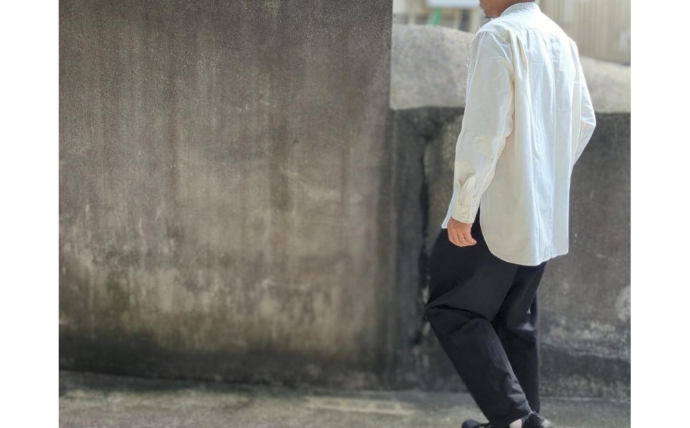 OSOCU　知多木綿 無漂白無染色生地 バンドカラーシャツ Lサイズ