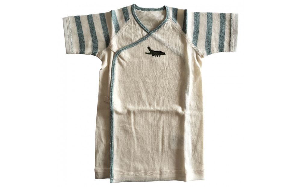 オーガニックコットンベビーウェア2点セット(動物刺しゅう付き・ワニ)