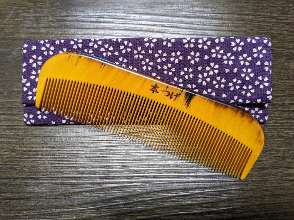つげ櫛の櫛留商店　本つげ材すす櫛（細歯）袋付　※約１３．５ｃｍ