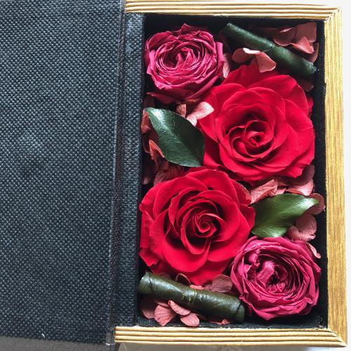 アンティークブックボックス プリザーブドフラワー・クラウンポール　レッド