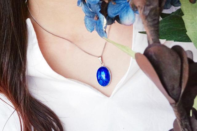 ★色：紺透★【尾張七宝窯元　加藤七宝製作所】楕円ペンダント