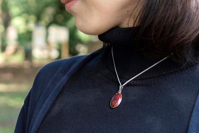 ★色：赤透★【尾張七宝窯元　加藤七宝製作所】楕円ペンダント