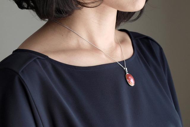 ★色：桃透★【尾張七宝窯元　加藤七宝製作所】楕円ペンダント