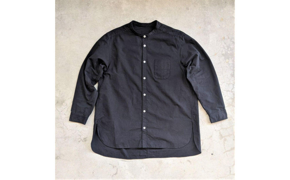 OSOCU　 知多木綿　黒染め　バンドカラーシャツ　Lサイズ　名古屋黒紋付染 