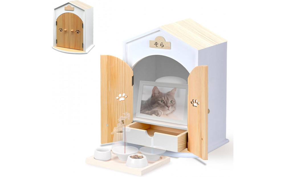 ペット用仏壇 AngelHouse天使のおうち型仏壇　木目ホワイト