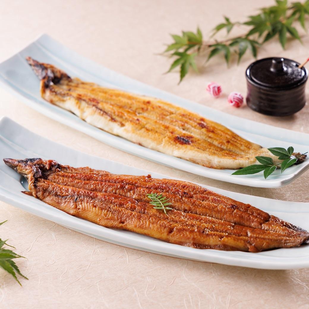 三河一色産手焼き炭火焼き活うなぎ蒲焼き・白焼き紅白セット各1尾