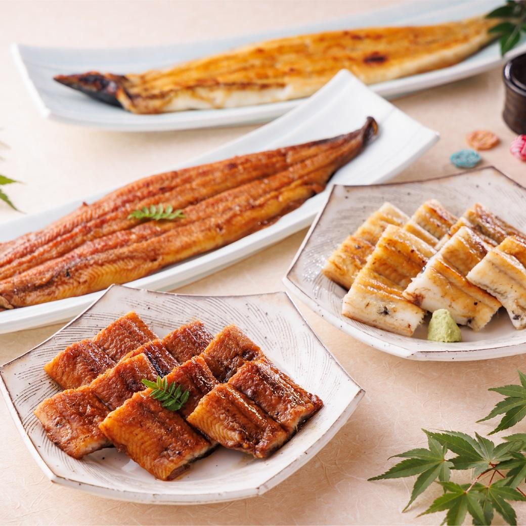 三河一色産手焼き炭火焼き活うなぎ蒲焼き・白焼き紅白セット各2尾