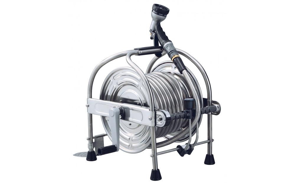 オールステンレス蛇腹ホースリール　20ｍ レバーノズル付 SSA-２０J
