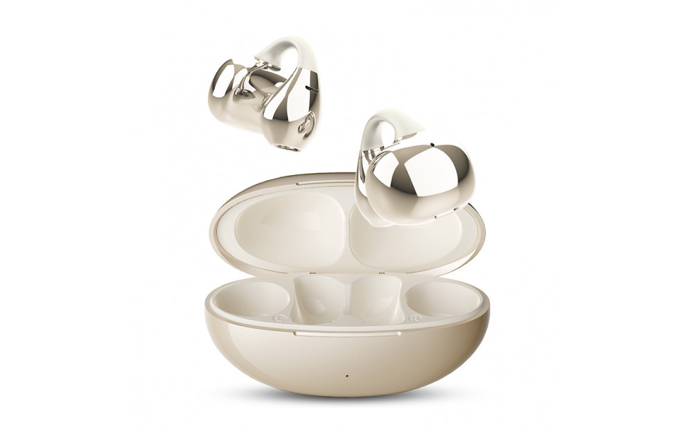 【2025年モデル】 空気伝導イヤホン Bluetooth5.4 TWS ＜ベージュ＞ワイヤレスイヤホン イヤーカフ型 挟み込み 耳を塞がない ENC ノイズキャンセリング 単一指向性 自動ペアリング HiFi高音質 充電ケース付き 安定装着 防水防滴 軽量設計 日本語取扱説明書 【PL保険加入済み製品・安心】