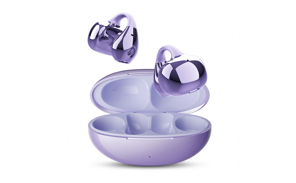 【2025年モデル】 空気伝導イヤホン Bluetooth5.4 TWS ＜パープル＞ワイヤレスイヤホン イヤーカフ型 挟み込み 耳を塞がない ENC ノイズキャンセリング 単一指向性 自動ペアリング HiFi高音質 充電ケース付き 安定装着 防水防滴 軽量設計 日本語取扱説明書 【PL保険加入済み製品・安心】