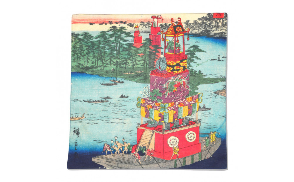 オリジナル【浮世絵ミニ風呂敷】歌川広重（二代）作「諸国名所百景 尾張津島祭禮」デザイン／名古屋刀剣博物館