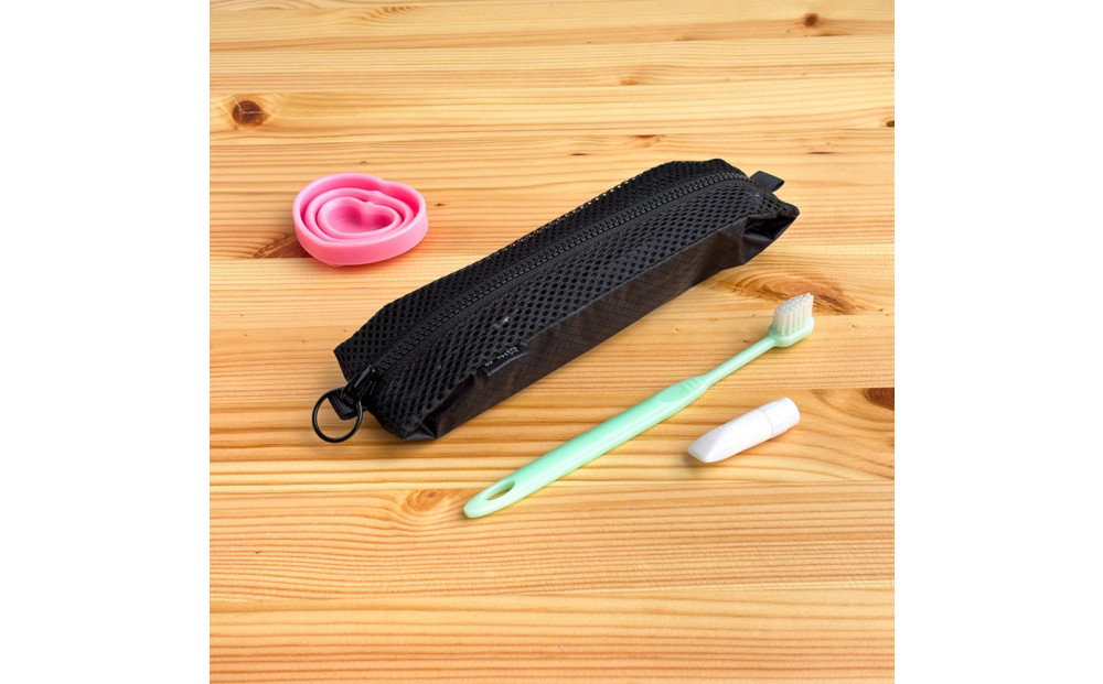 【黒】洗えて清潔！メッシュ×ナイロンのハブラシポーチ