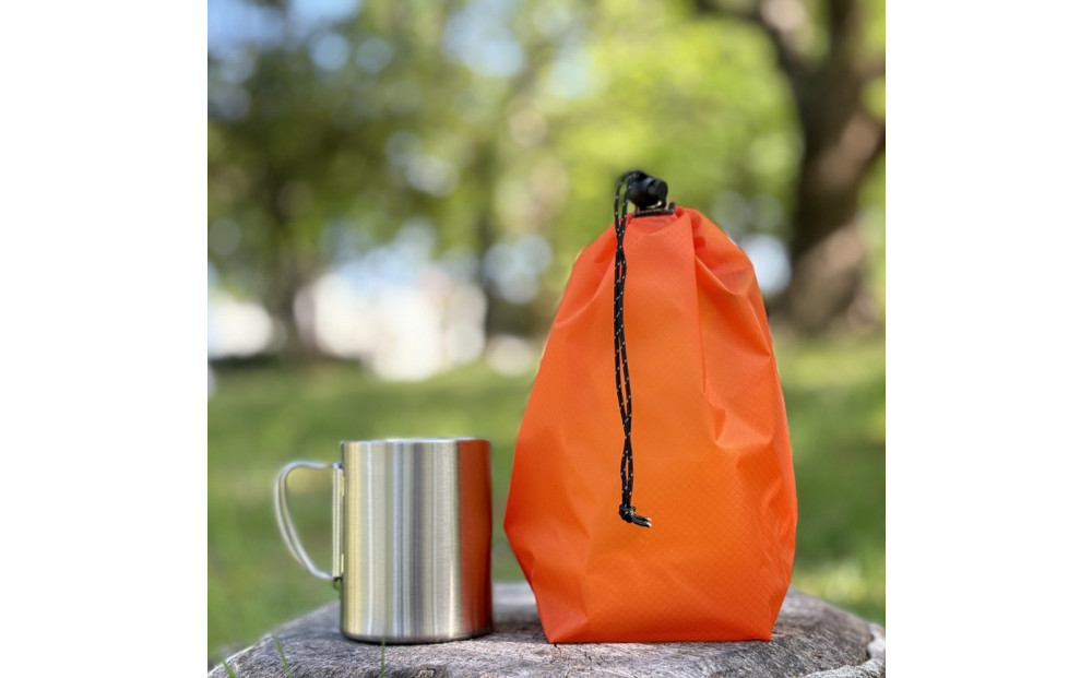 【S 1.5L・オレンジ】　キャンプで大活躍！トイレットペーパーホルダー 小さめナイロン巾着袋 シンプル巾着