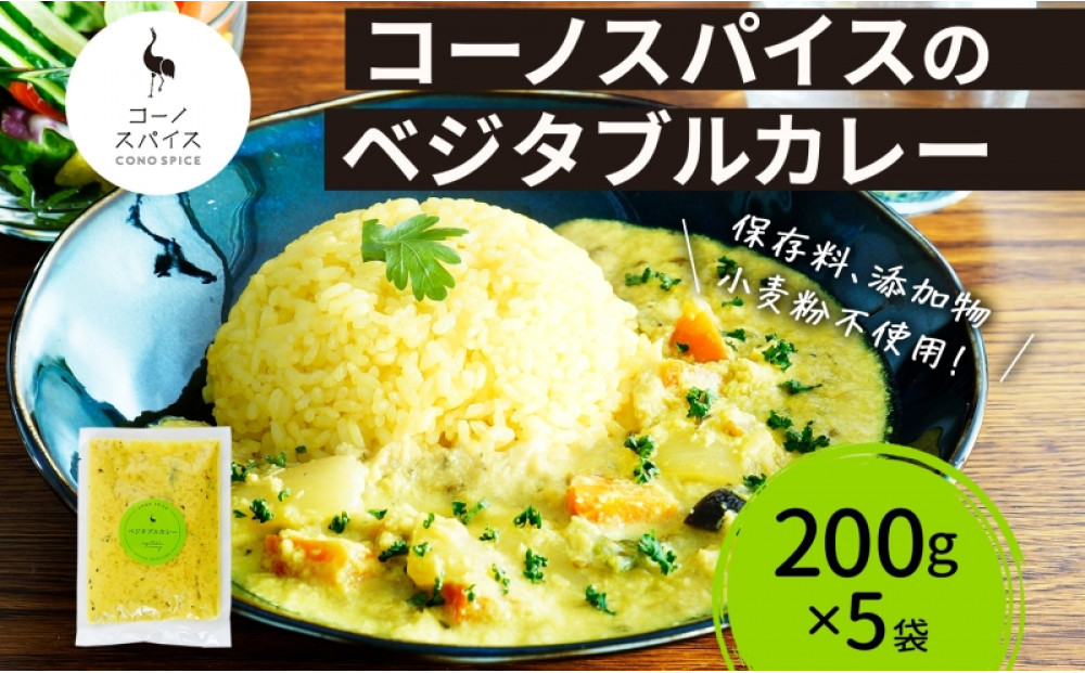 コーノスパイス ベジタブルカレー 200g×5パック スパイスカレー 和風出汁 クリーミー ココナッツ 小麦粉不使用 グルテンフリー カレーライス CONO SPICE コーノコーラ 愛知県 名古屋市