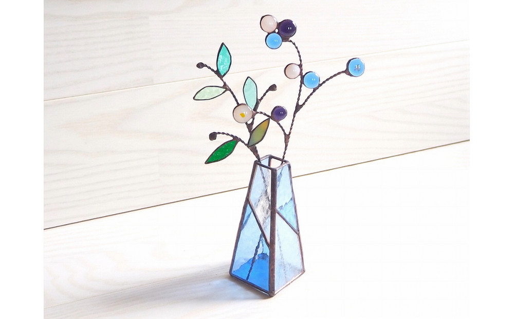 ステンドグラスの一輪挿し（ブルー）