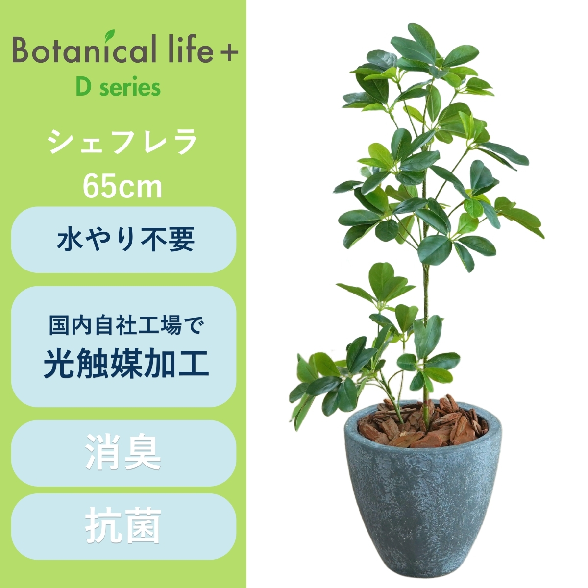 フェイクグリーン Botanical life+ Dシリーズ シェフレラ 65cm 光触媒加工 鉢付き （鉢： 石造り風 ライトストーン） インテリア 抗菌 消臭 愛知県 豊橋市 送料無料 41000円