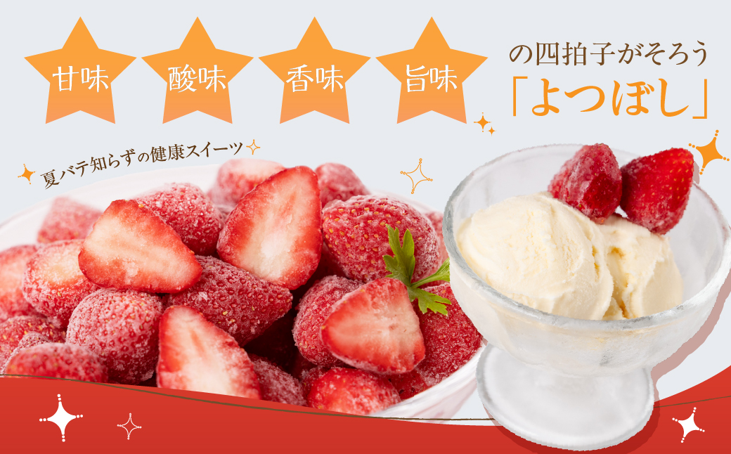 【先行予約品】冷凍いちご よつぼし 苺 1kg 冷凍 国産 豊橋産 真空パック 甘い ヘルシー 健康 おやつ おいしい デザート 手軽 ヨーグルト や シリアル に ビタミンC ポリフェノール 抗酸化 豊橋市 小分け  訳あり 簡易包装