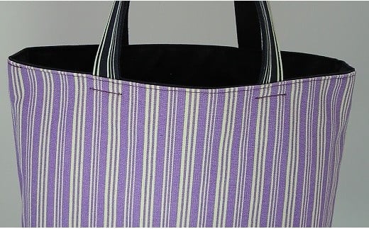 帆前掛け染元の前掛リバーシブルトートバッグ小（紫　縞柄）