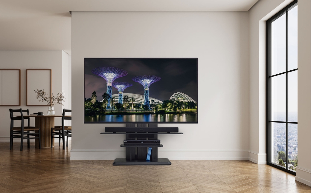 朝日木材 キャスター付きフロアスタンド690　アッシュグレー×ブラック≪WS-C690-AG≫テレビスタンド TVスタンド テレビラック キャスター付 壁寄せスタンド フロアスタンド おしゃれ シンプル インテリア 家具 棚付 愛知県 豊橋市