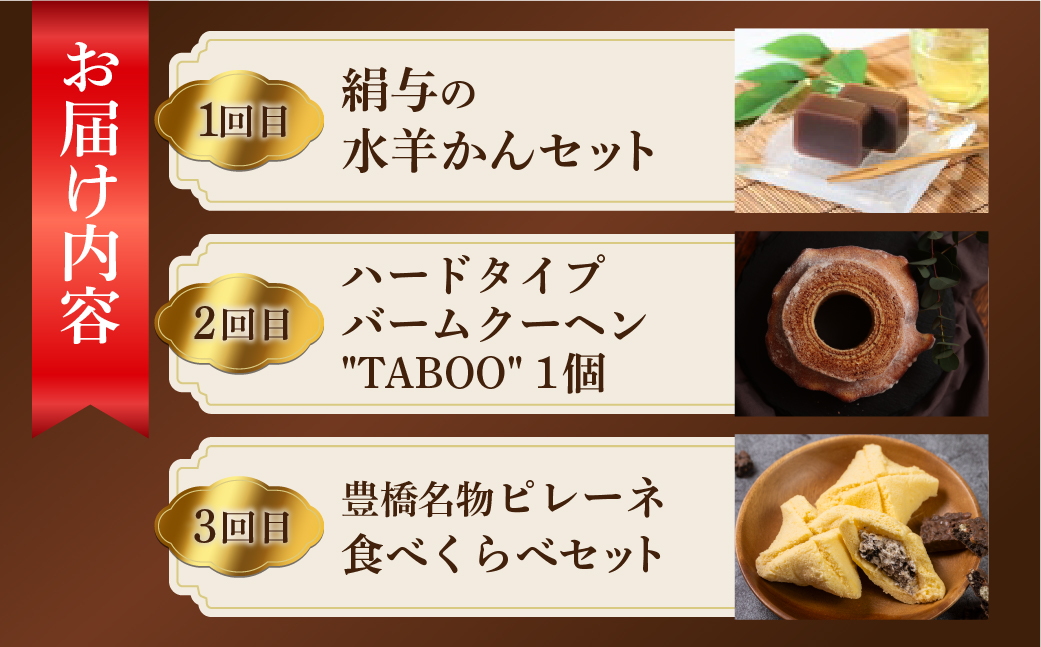 こだわりスイーツ定期便 全6回 定期便 スイーツ デザート 羊羹 ようかん バームクーヘン バウムクーヘン ケーキ ミニケーキ ピレーネ クッキー クッキー缶 お茶菓子 プリン ジェラート アイス おやつ 期間限定 数量限定 愛知県 豊橋市 6万円