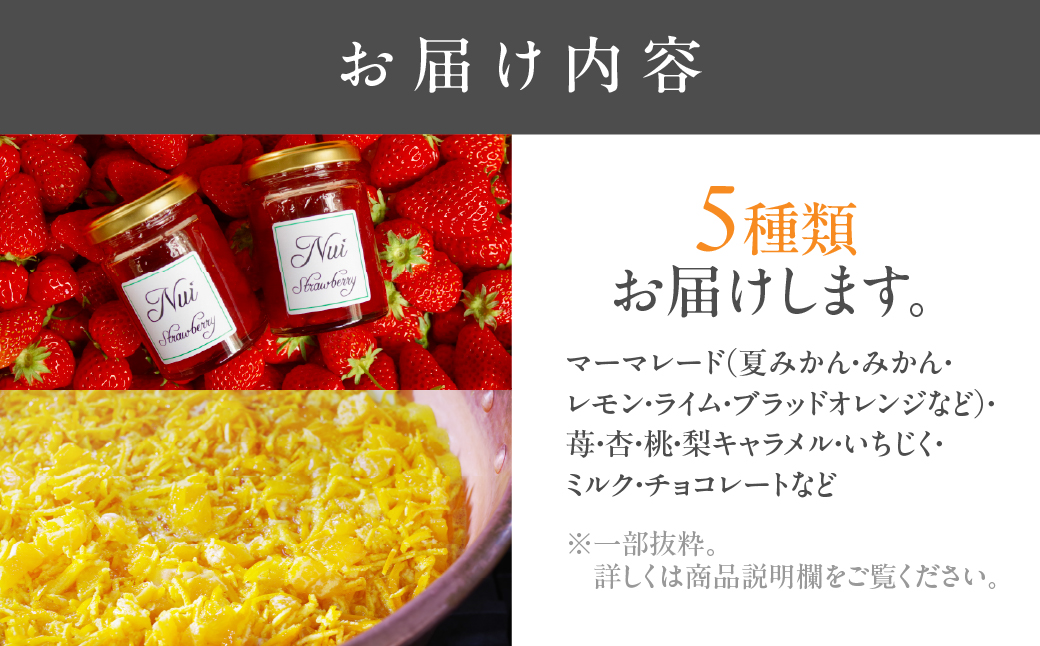 こだわりジャム 種類おまかせ 【 5本 】旬のフルーツを使用 オレンジ ブルーベリー りんご イチジクなど 朝食や紅茶に 保存料・香料・着色料不使用 愛知県 豊橋市  マーマレード jam