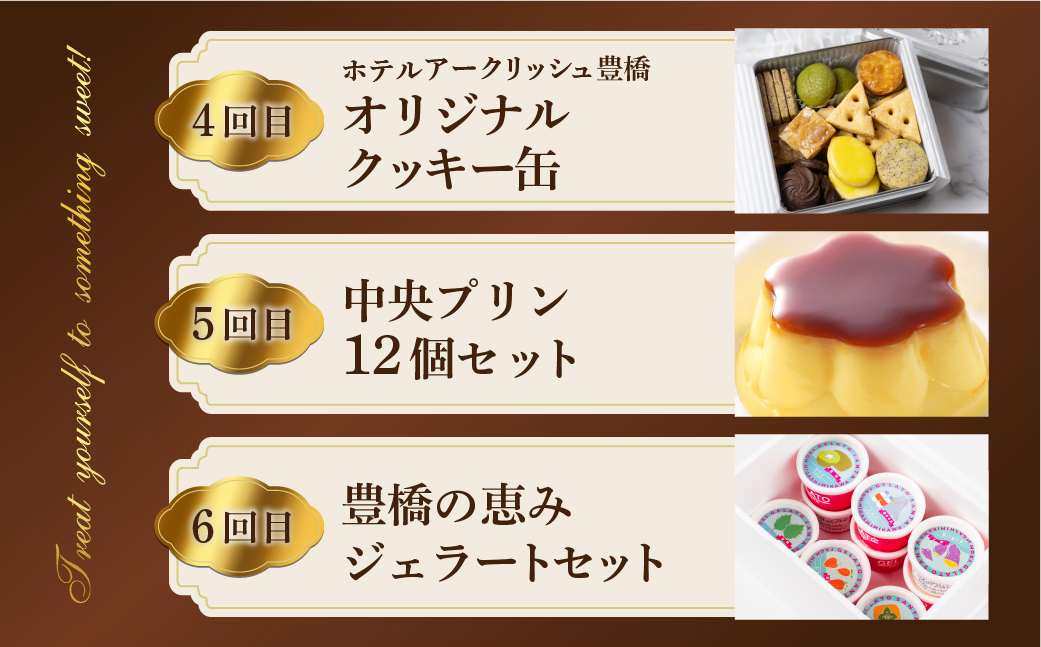 こだわりスイーツ定期便 全6回 定期便 スイーツ デザート 羊羹 ようかん バームクーヘン バウムクーヘン ケーキ ミニケーキ ピレーネ クッキー クッキー缶 お茶菓子 プリン ジェラート アイス おやつ 期間限定 数量限定 愛知県 豊橋市 6万円