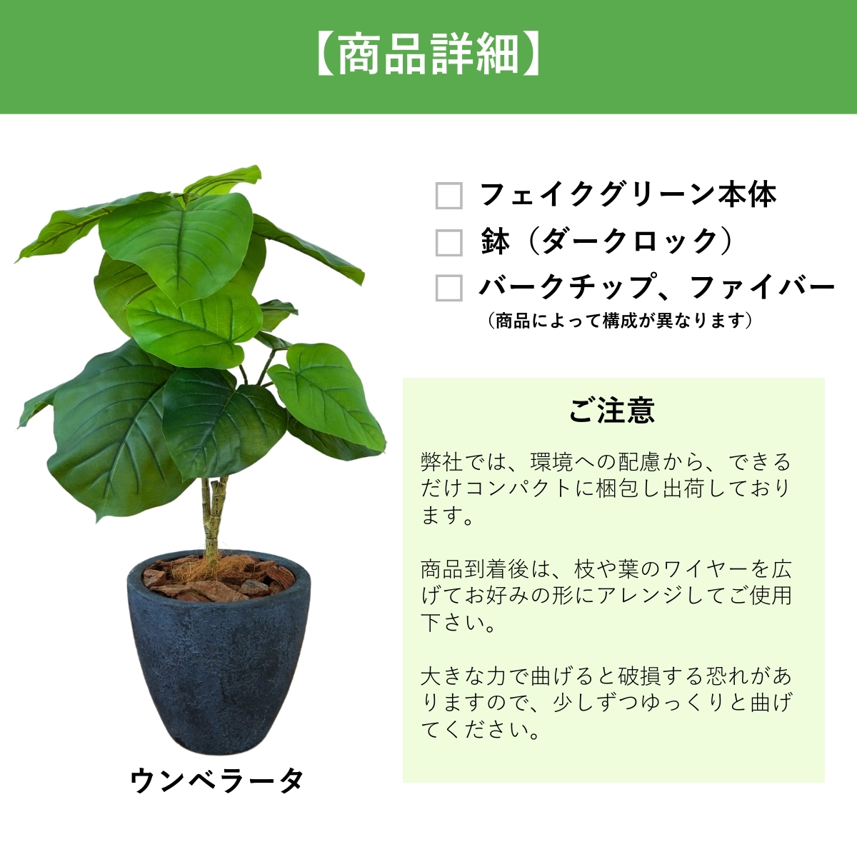 フェイクグリーン Botanical life+ Dシリーズ ウンベラータ 70cm 光触媒加工 鉢付き （鉢： 石造り風 ダークロック） インテリア 抗菌 消臭 愛知県 豊橋市 送料無料 41000円