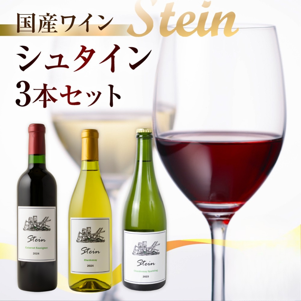 Stein シュタイン ワイン 3本セット 石巻産葡萄100％使用 赤ワイン 白ワイン 国産 赤 白 スパークリング
