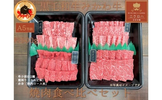 黒毛和牛みかわ牛A5等級　食べくらべ焼肉セット　たっぷり１kg（希少部位２種：霜降り、赤身）
