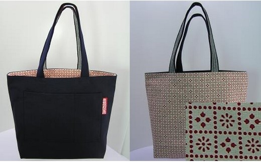 帆前掛け染元の前掛リバーシブルトートバッグ大（赤色和柄）