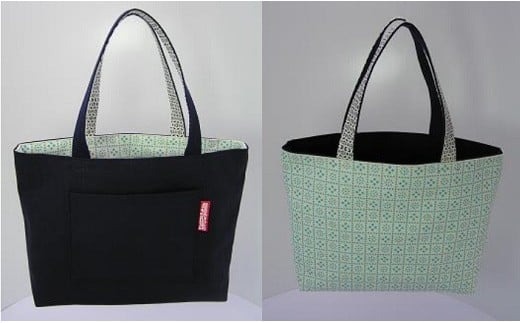 帆前掛け染元の前掛リバーシブルトートバッグ小（水色和柄）