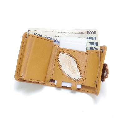 3つ折り財布 革のパッチワーク お札も小銭も入る「コロンとした小さなお財布」茶色