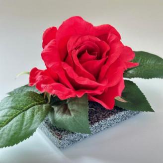 咲く石シリーズ『一輪のバラ』 大輪赤いバラ