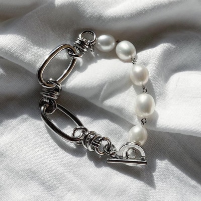 pearl bracelet silver men's【配送不可地域：沖縄県】